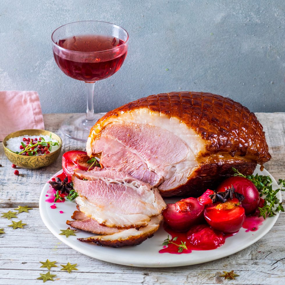 Festive Gammon with Spiced Roasted Plums - Juicy Delicious