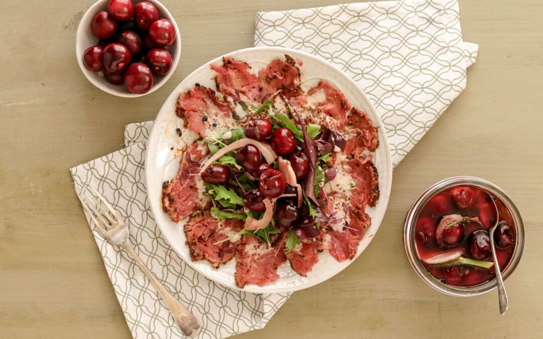 Beef Carpaccio with Pickled Cherries