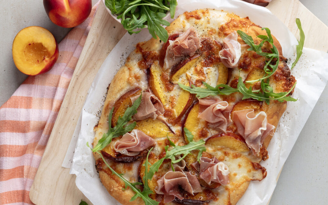 Grilled Nectarine, Prosciutto & Mozzarella Flatbread