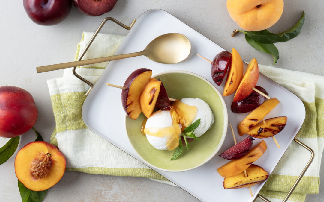 Stone Fruit Skewers with Amasi Ice Cream