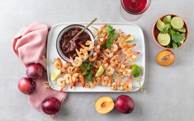 Grilled Prawns with Spicy Plum & Lime Dipping Sauce
