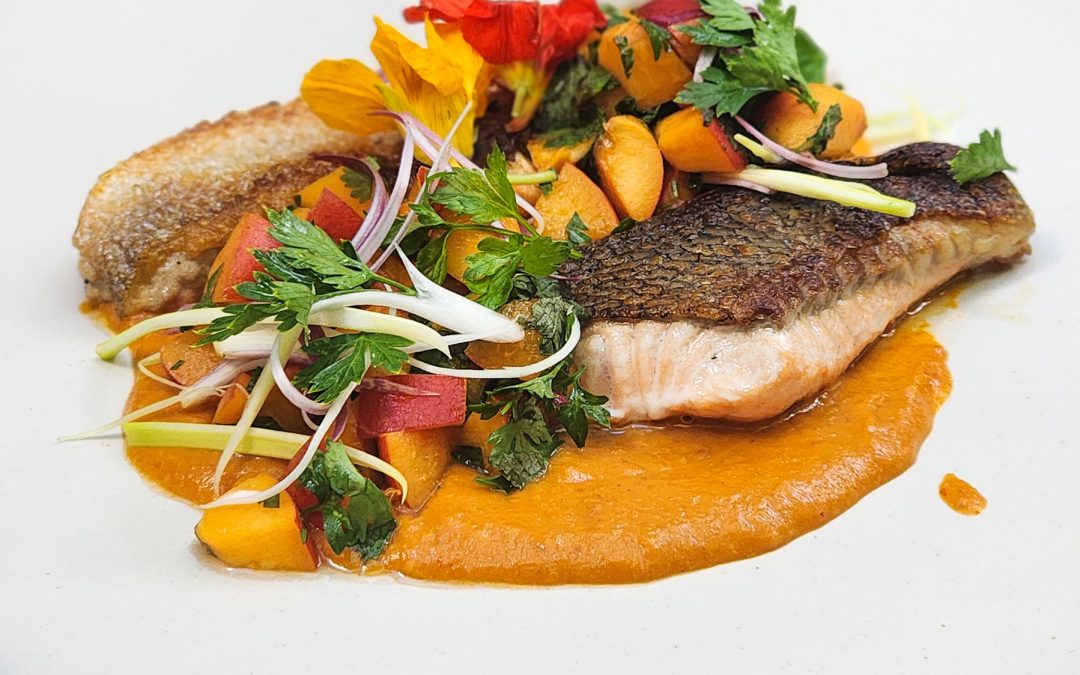 Nectarine Harissa Salmon with Nectarine Herb Salsa